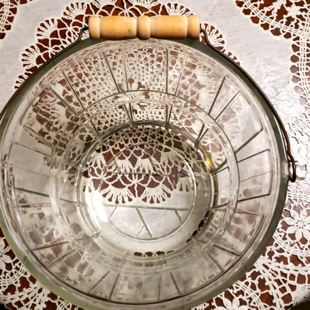 Ice Bucket Vintage Anchor Hocking Clear Glass‎ Bushel Basket - Picture 4 of 10